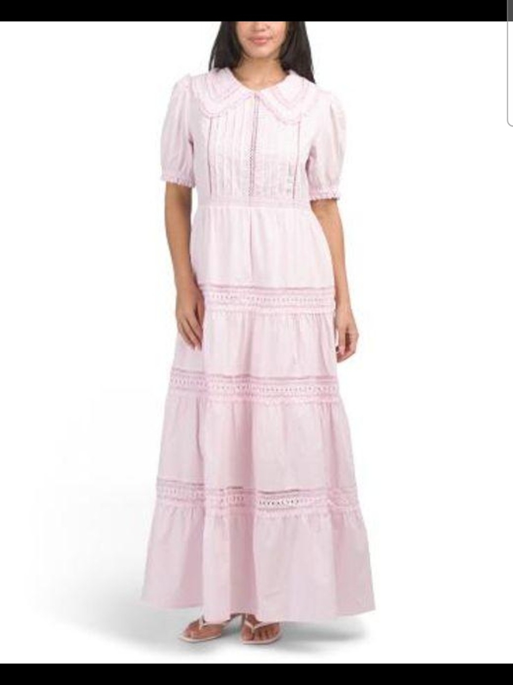 Anthropology Solitaire Pink Maxi Dress with Peter Pan Collar. Cottage, Boho